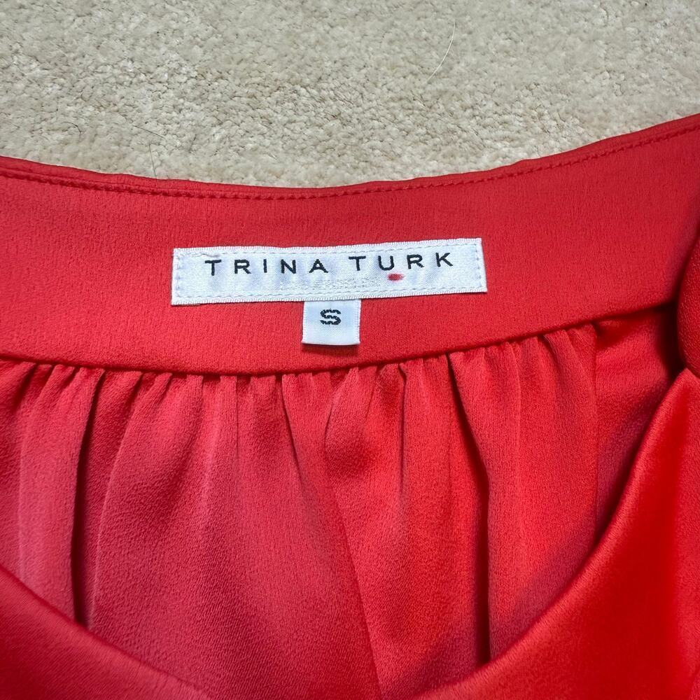 Trina Turk Chihiro Top Size Small Flowy Red Crepe Bold Colorful - Picture 7 of 8